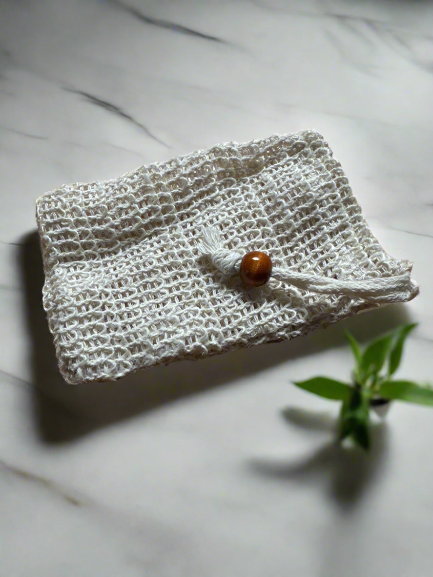Cotton Soap Saver Bag with Wood Bead